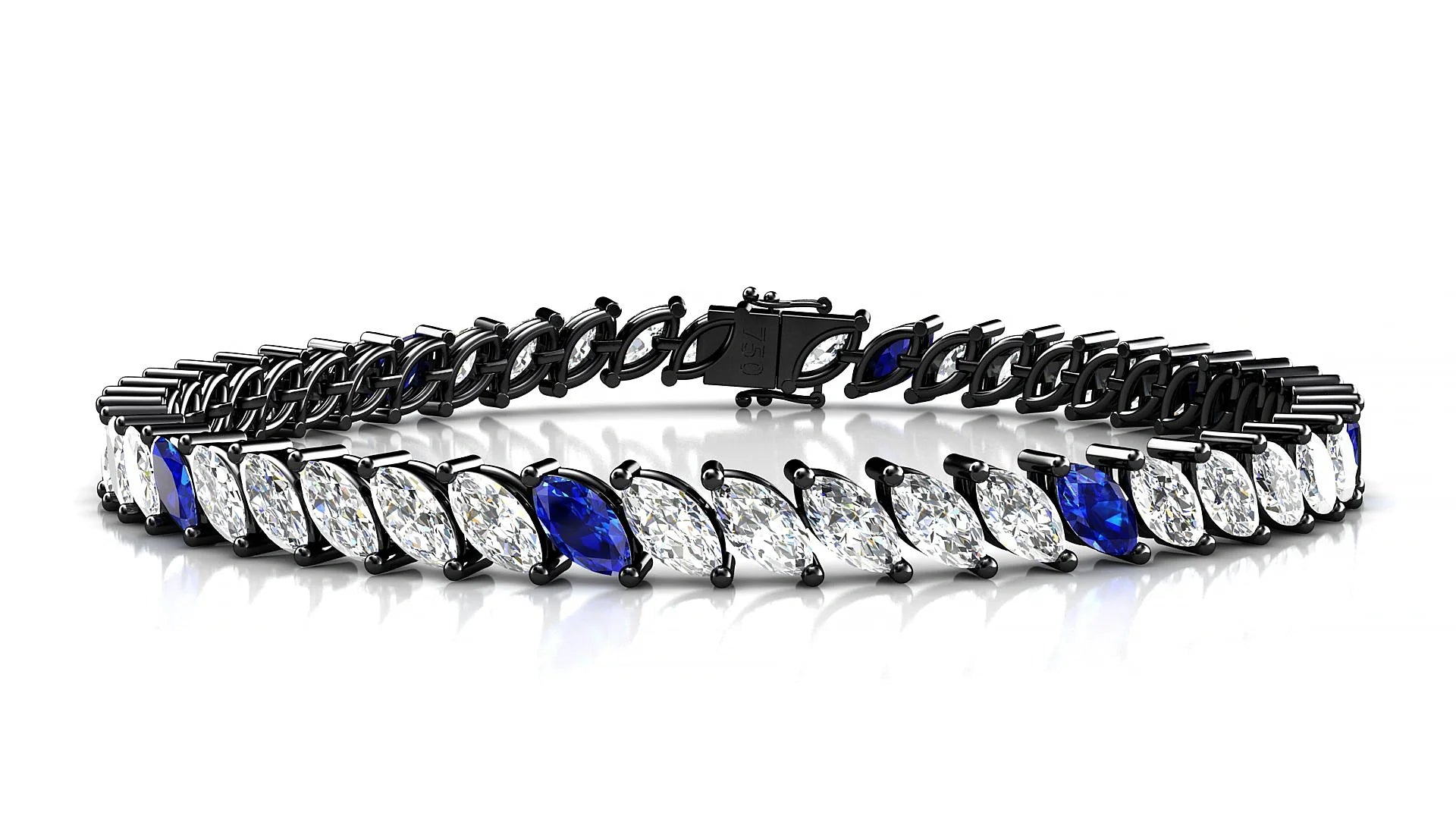 Venezia 1-5 | 18k Black Gold 6 x 3 mm Marquise Natural Sapphire & Diamond 18 cm Tennis Bracelet