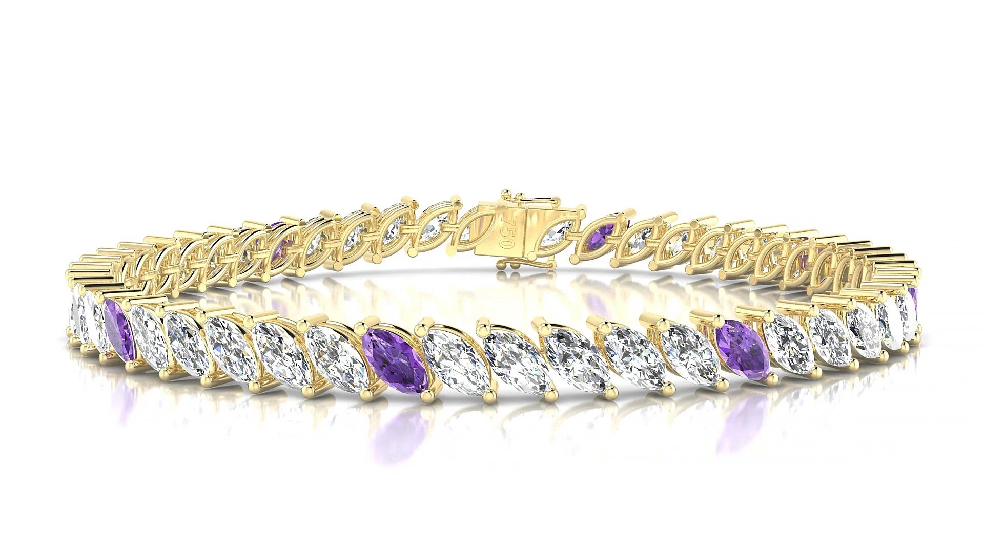 Venezia 1-5 | 18k Yellow Gold 6 x 3 mm Marquise Natural Amethyst & Diamond Tennis Bracelet