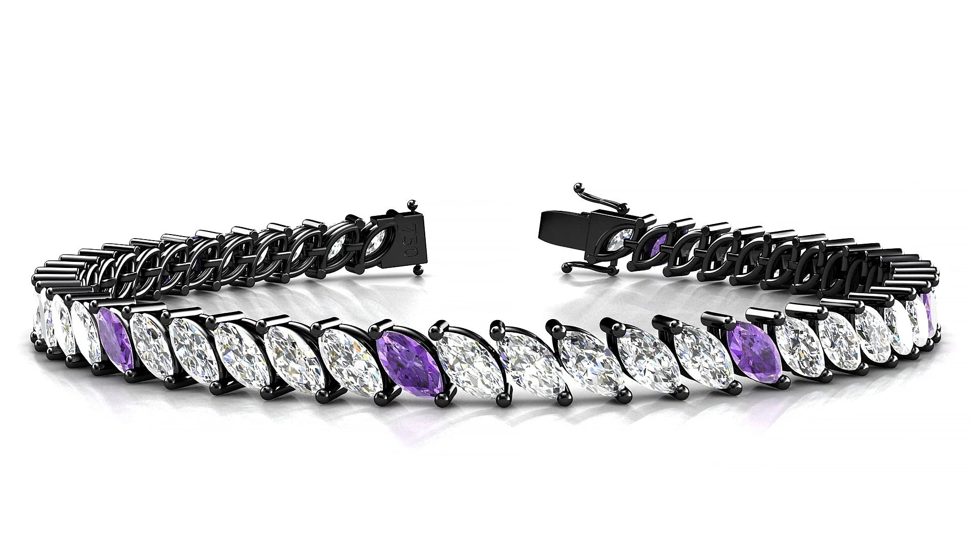 Venezia 1-5 | 18k Black Gold 6 x 3 mm Marquise Natural Amethyst & Diamond Tennis Bracelet