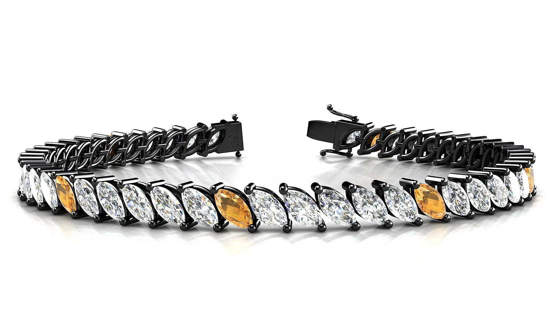 Venezia 1-5 | 18k Black Gold 6 x 3 mm Marquise Natural Citrine & Diamond Tennis Bracelet