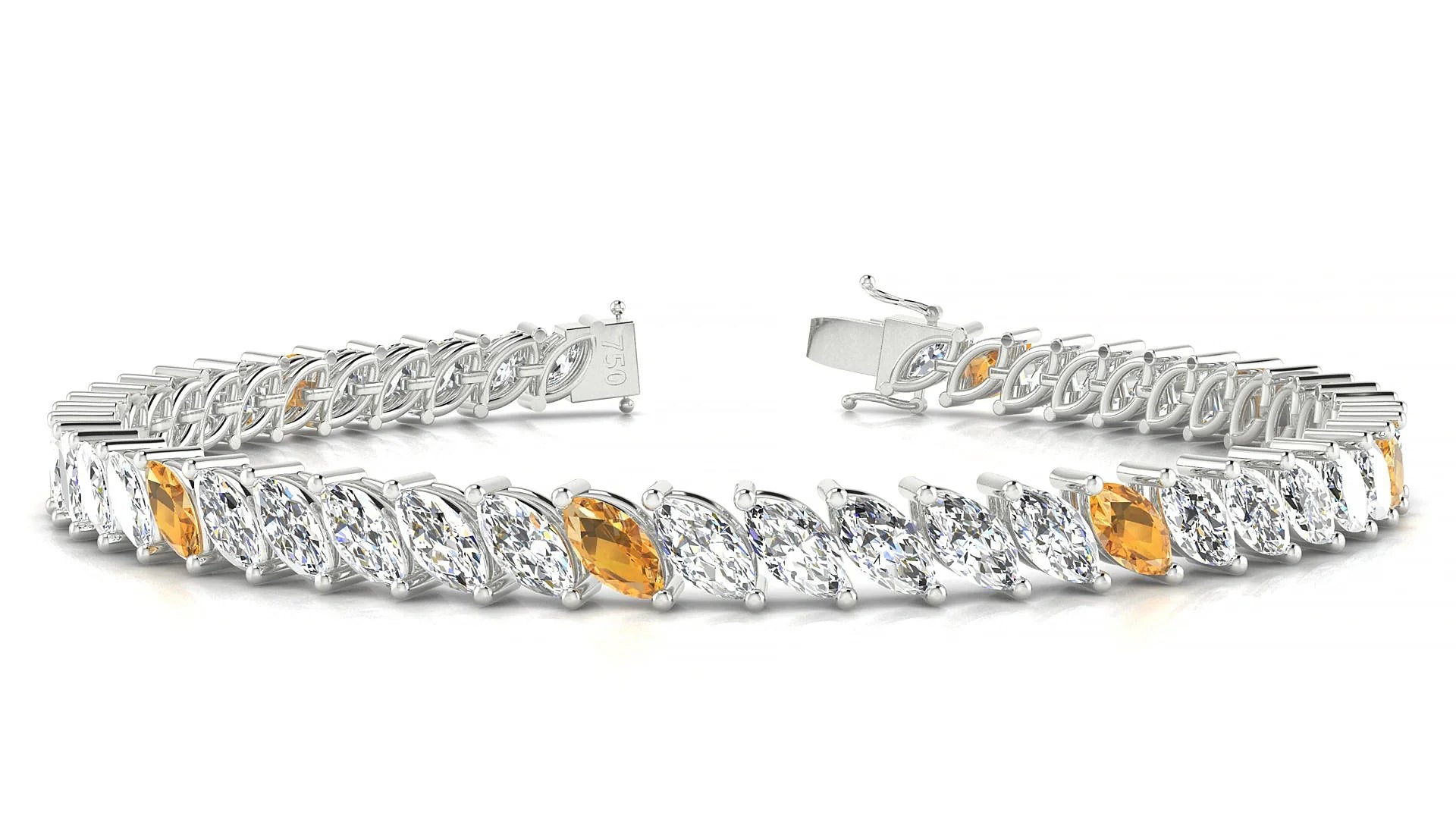 Venezia 1-5 | 18k White Gold 6 x 3 mm Marquise Natural Citrine & Diamond Tennis Bracelet
