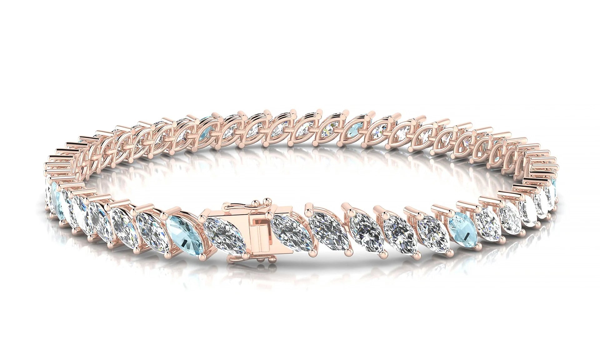 Venezia 1-5 | 18k Rose Gold 6 x 3 mm Marquise Natural Aquamarine & Diamond Tennis Bracelet