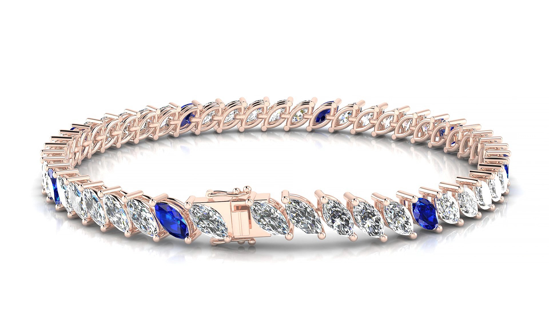 Venezia 1-5 | 18k Rose Gold 6 x 3 mm Marquise Natural Sapphire & Diamond 20 cm Tennis Bracelet