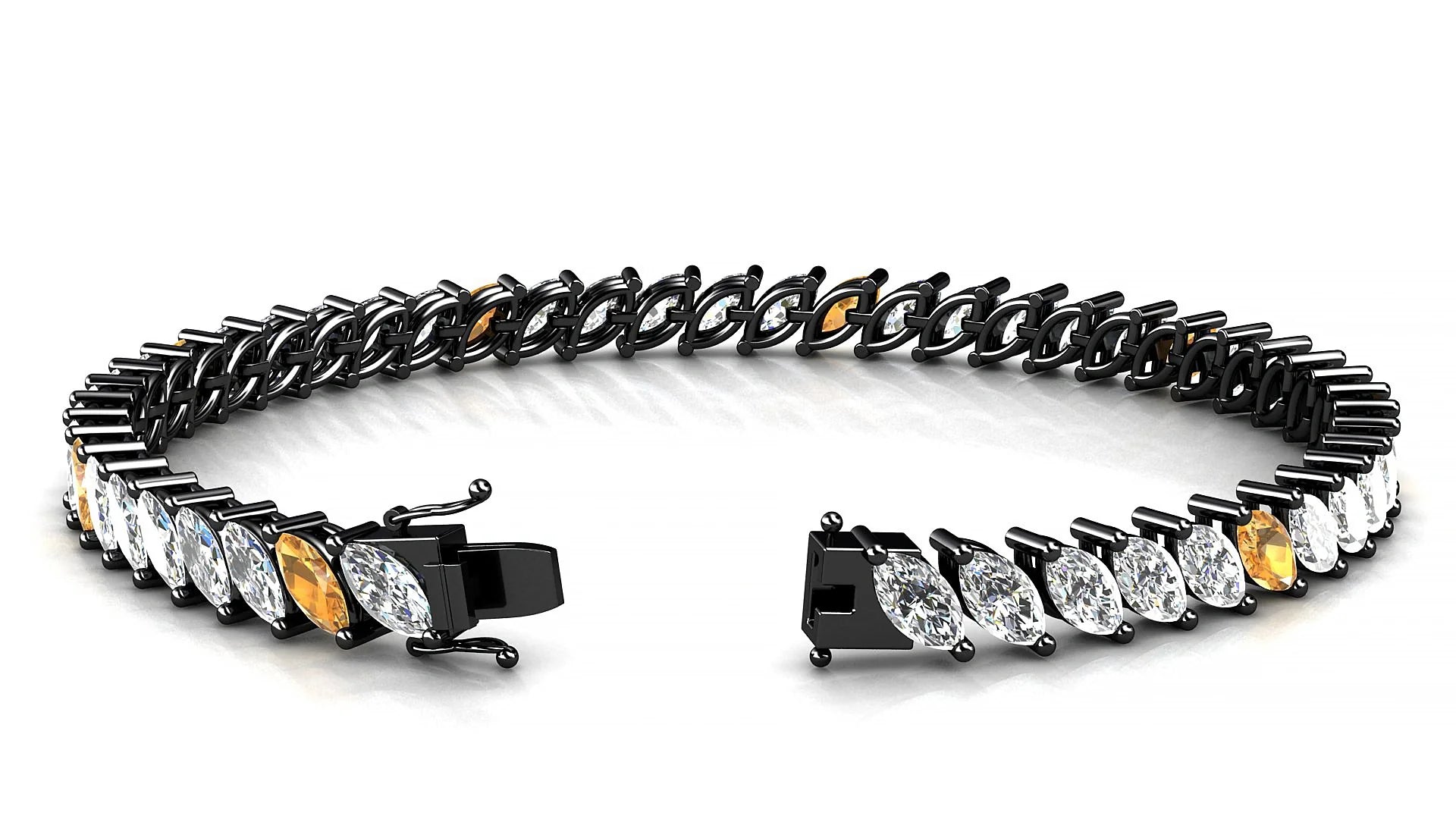 Venezia 1-5 | 18k Black Gold 6 x 3 mm Marquise Natural Citrine & Diamond Tennis Bracelet