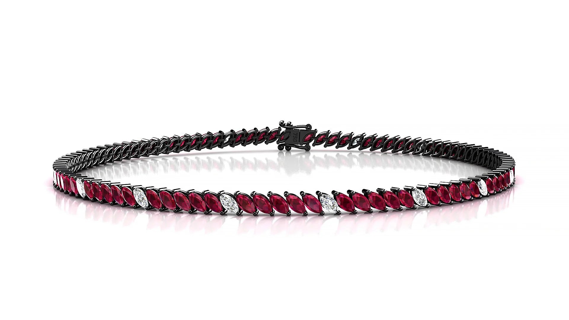 Venezia 5-1 | 18k Black Gold 3 x 1.5 mm Marquise Natural Ruby & Diamond 18 cm Tennis Bracelet