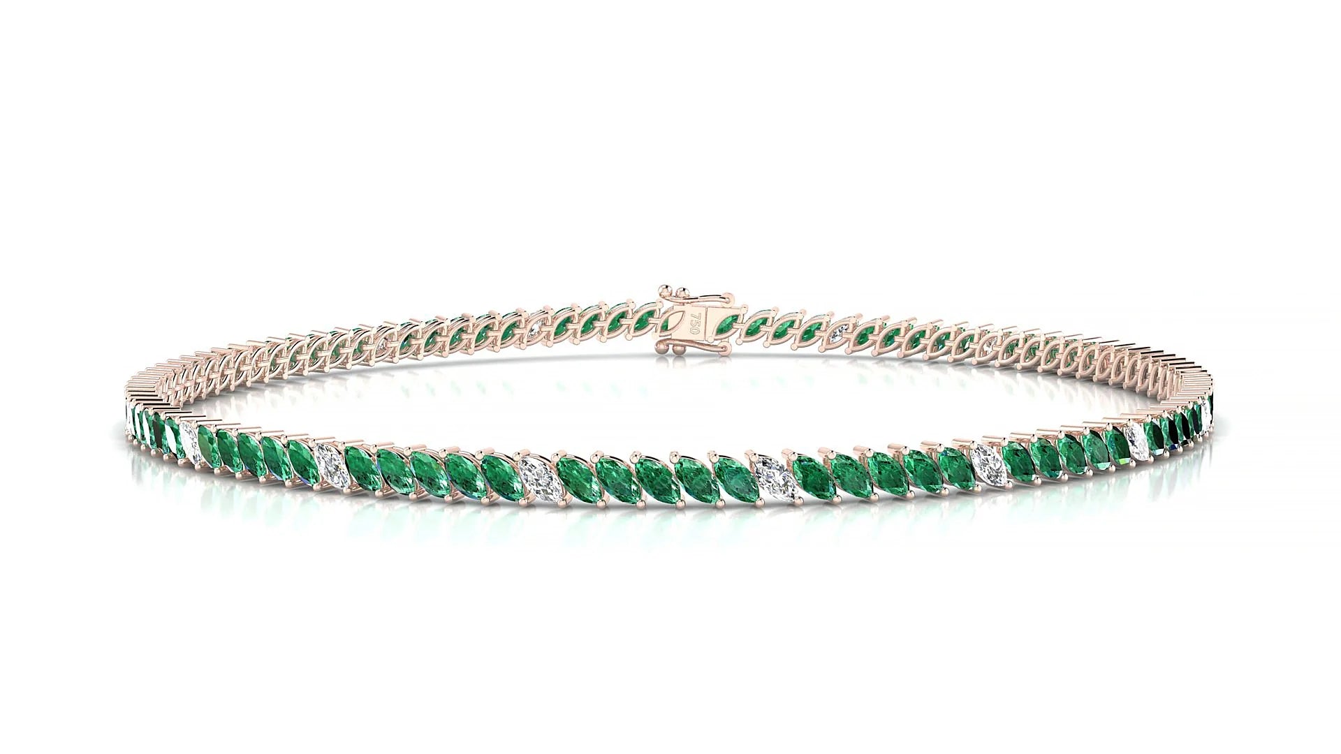 Venezia 5-1 | 18k Rose Gold 3 x 1.5 mm Marquise Natural Emerald & Diamond 18 cm Tennis Bracelet