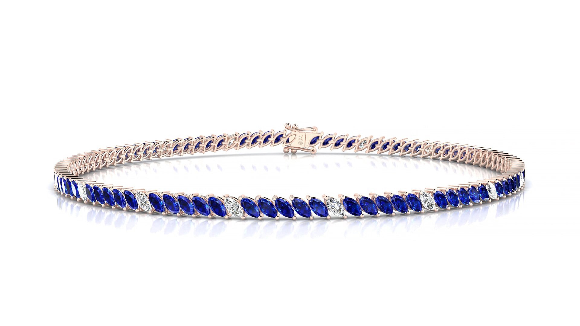 Venezia 5-1 | 18k Rose Gold 3 x 1.5 mm Marquise Natural Sapphire & Diamond 17 cm Tennis Bracelet