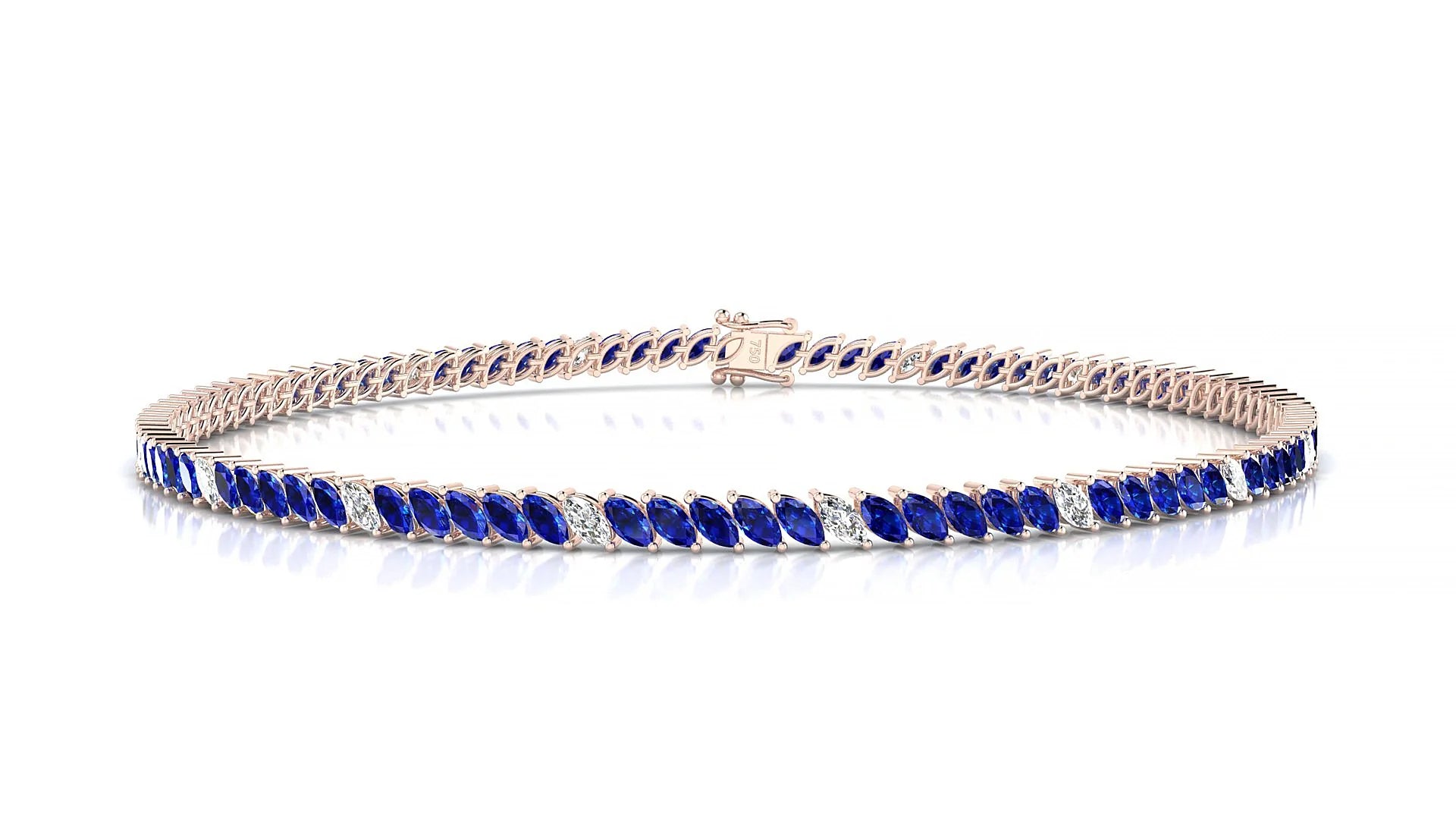 Venezia 5-1 | 18k Rose Gold 3 x 1.5 mm Marquise Natural Sapphire & Diamond 18 cm Tennis Bracelet