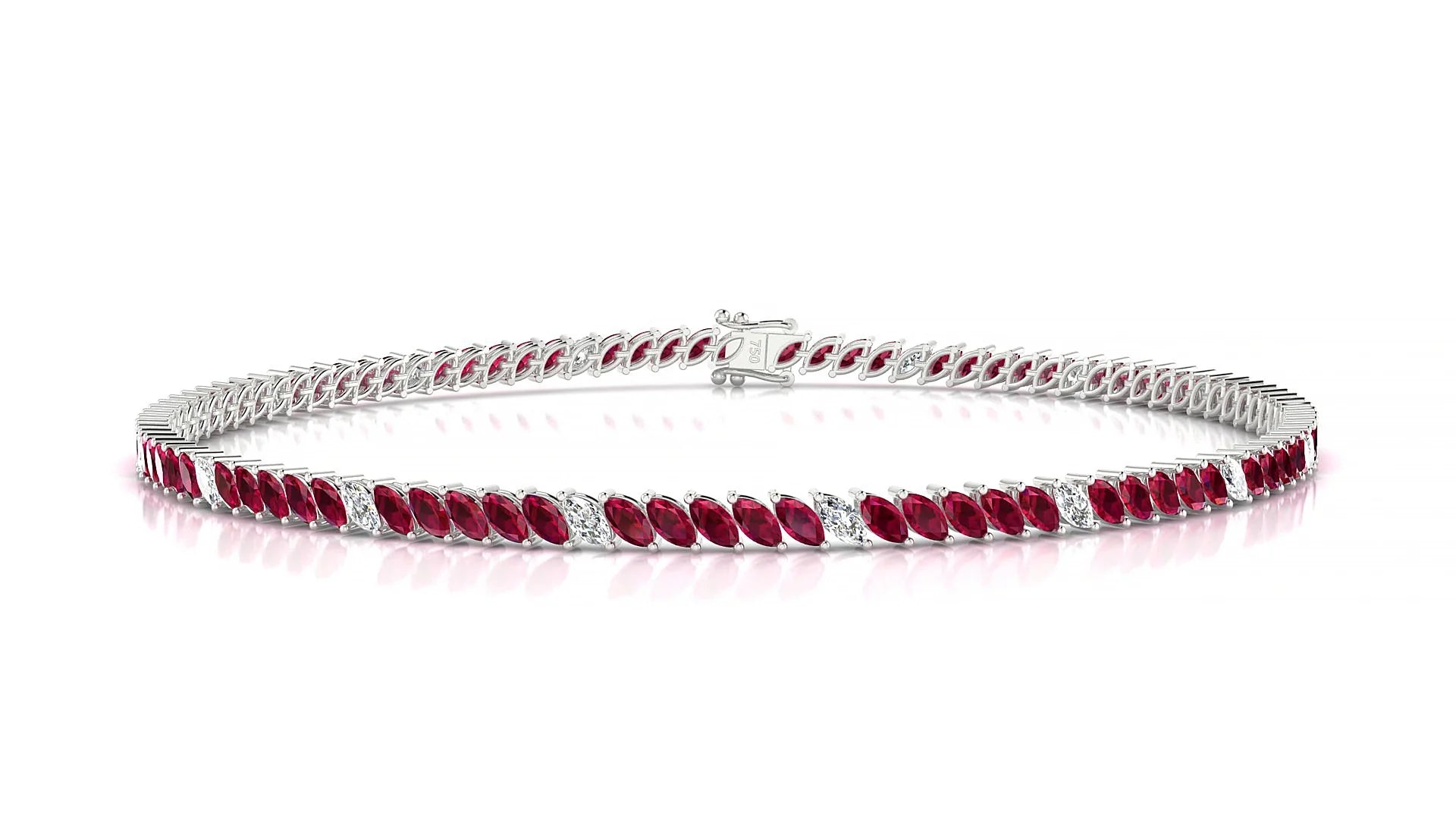 Venezia 5-1 | 18k White Gold 3 x 1.5 mm Marquise Natural Ruby & Diamond 18 cm Tennis Bracelet