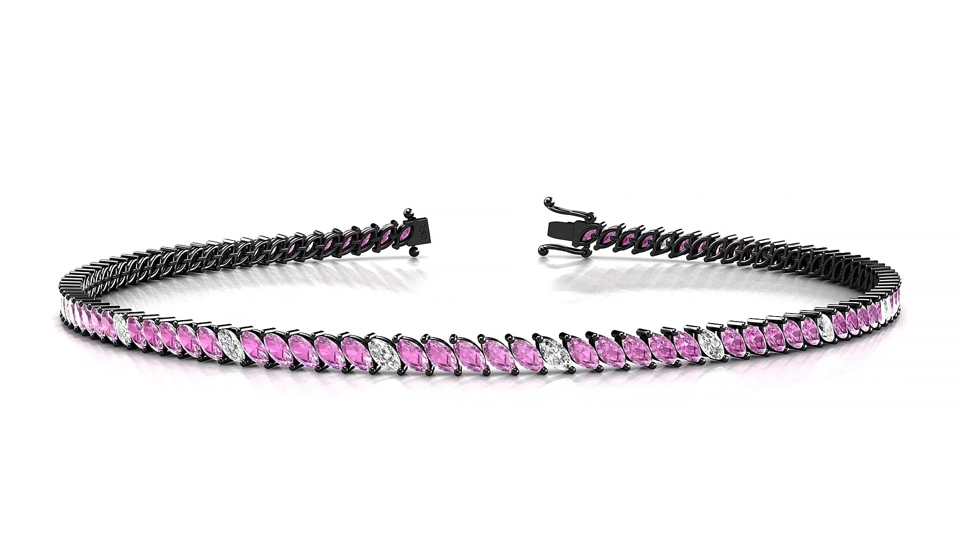 Venezia 5-1 | 18k Black Gold 3 x 1.5 mm Marquise Natural Pink Sapphire & Diamond 18 cm Tennis Bracelet