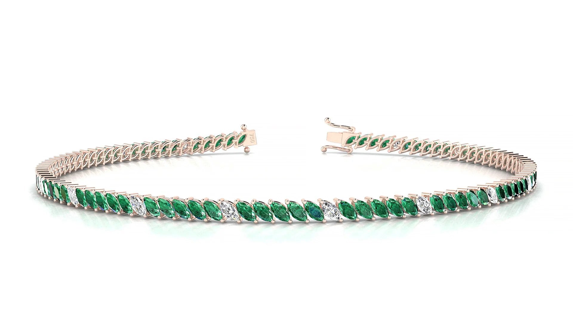 Venezia 5-1 | 18k Rose Gold 3 x 1.5 mm Marquise Natural Emerald & Diamond 18 cm Tennis Bracelet