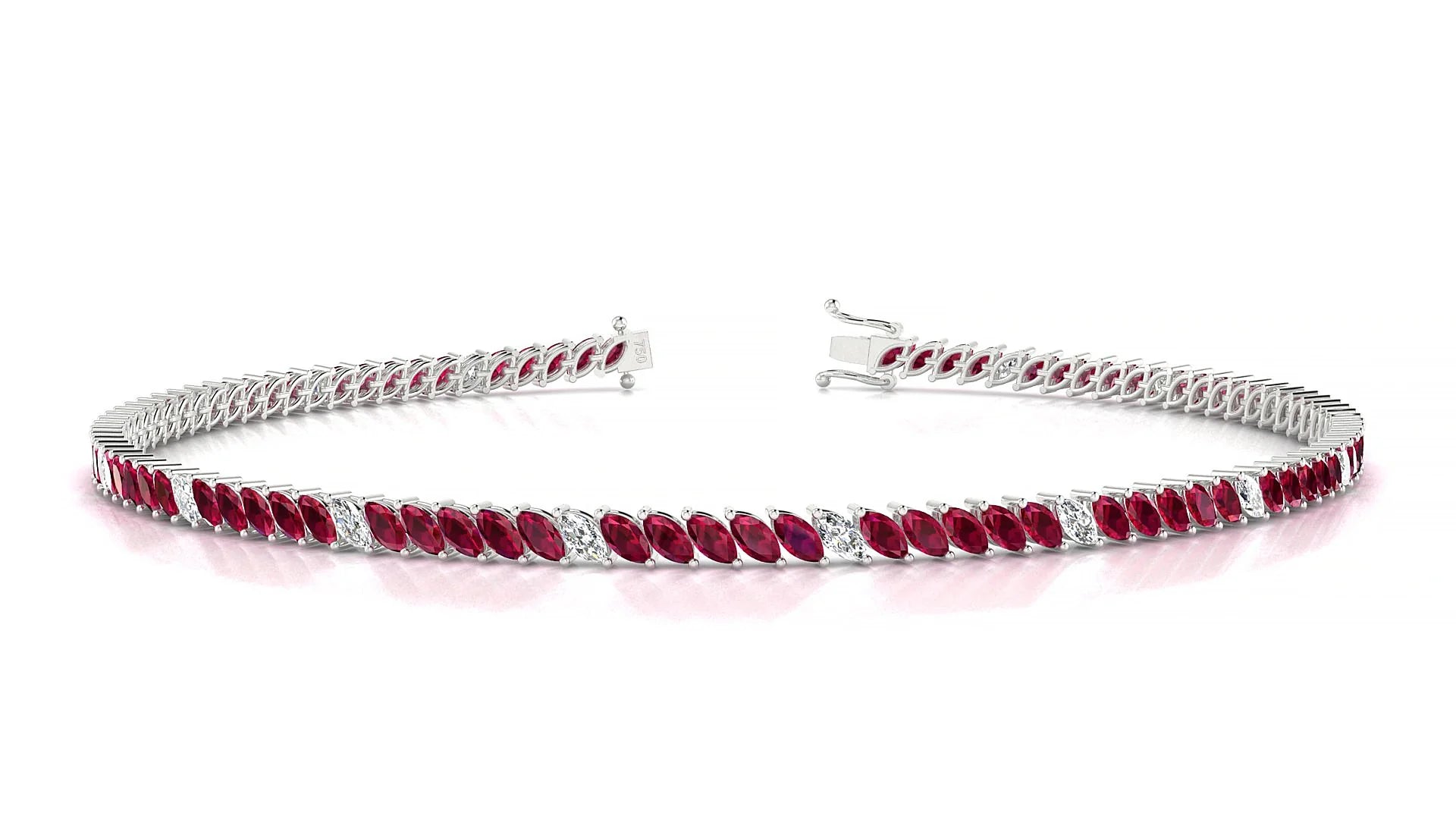 Venezia 5-1 | 18k White Gold 3 x 1.5 mm Marquise Natural Ruby & Diamond 18 cm Tennis Bracelet