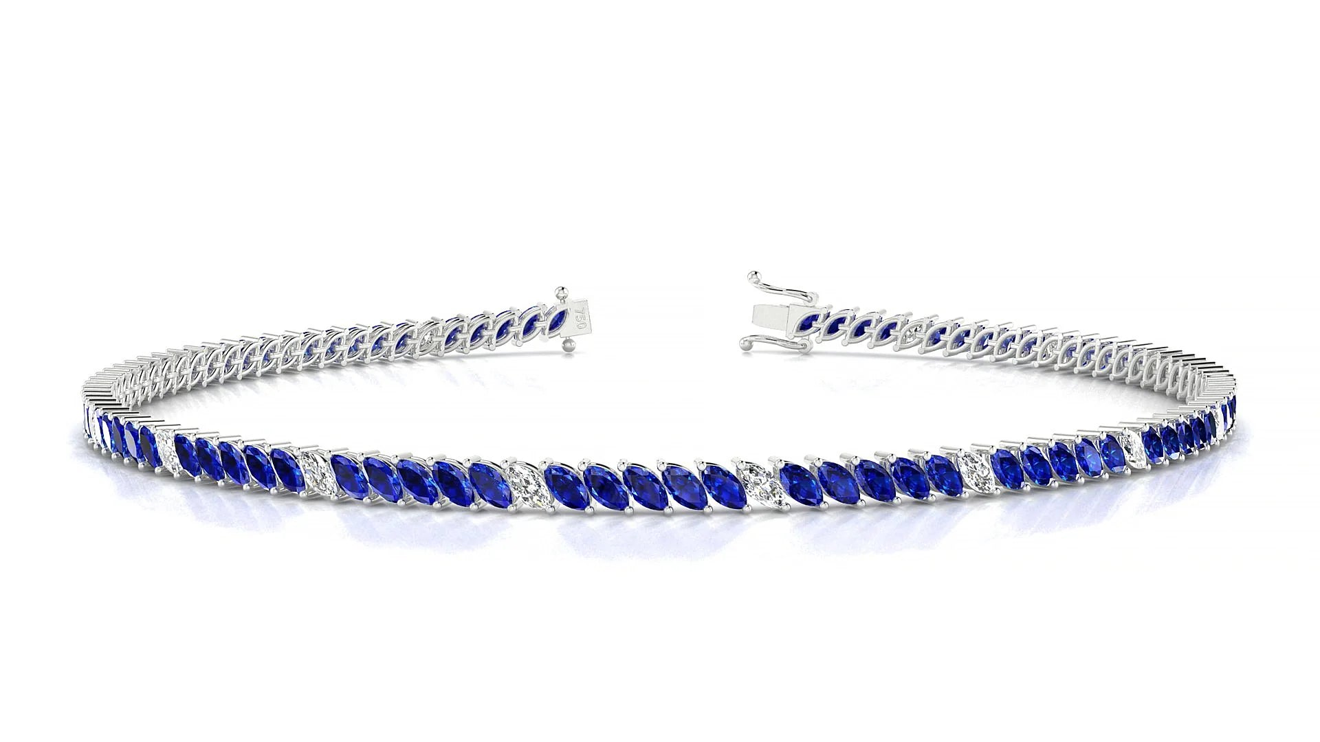 Venezia 5-1 | 18k White Gold 3 x 1.5 mm Marquise Natural Sapphire & Diamond 18 cm Tennis Bracelet