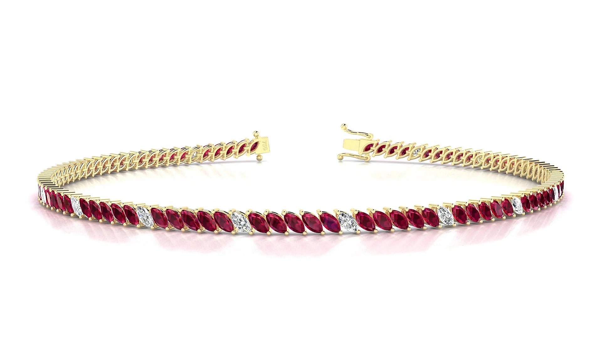 Venezia 5-1 | 18k Yellow Gold 3 x 1.5 mm Marquise Natural Ruby & Diamond 18 cm Tennis Bracelet