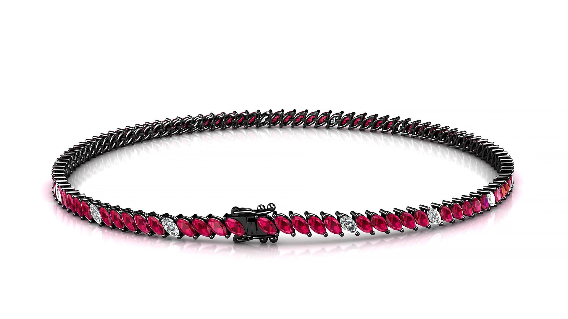 Venezia 5-1 | 18k Black Gold 3 x 1.5 mm Marquise Natural Ruby & Diamond 15 cm Tennis Bracelet