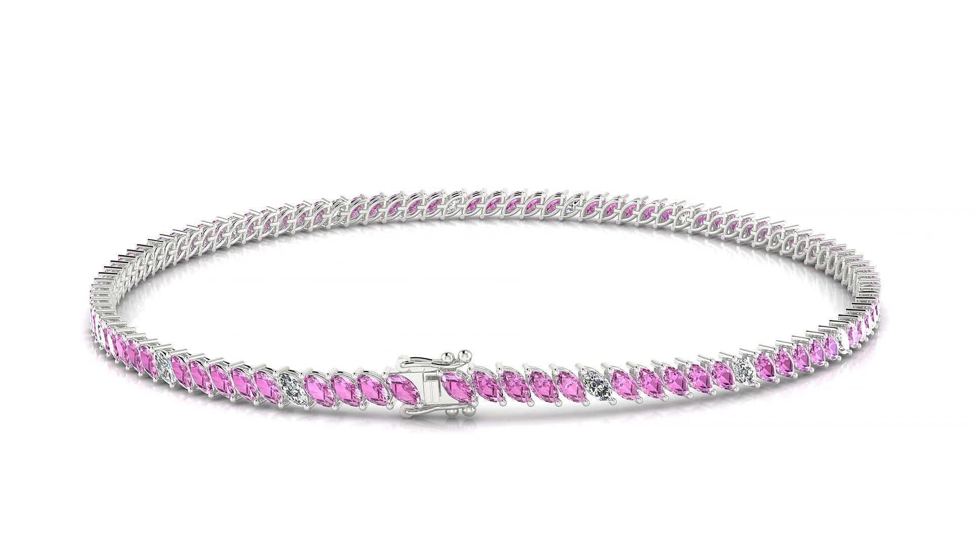 Venezia 5-1 | 18k White Gold 3 x 1.5 mm Marquise Natural Pink Sapphire & Diamond 15 cm Tennis Bracelet