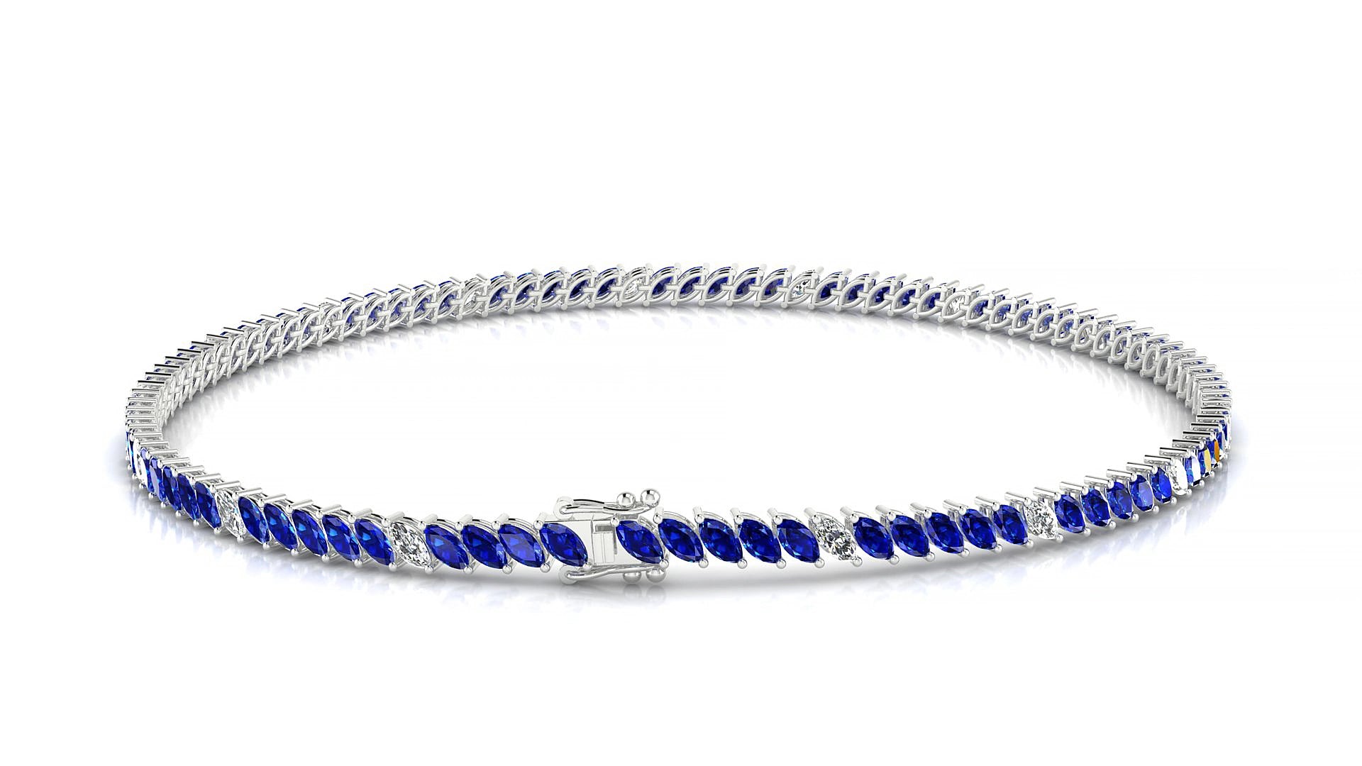Venezia 5-1 | 18k White Gold 3 x 1.5 mm Marquise Natural Sapphire & Diamond 15 cm Tennis Bracelet