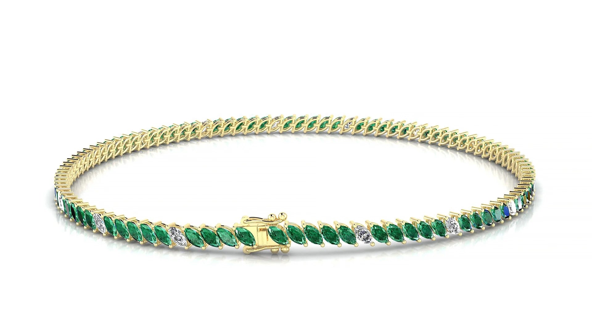 Venezia 5-1 | 18k Yellow Gold 3 x 1.5 mm Marquise Natural Emerald & Diamond 18 cm Tennis Bracelet
