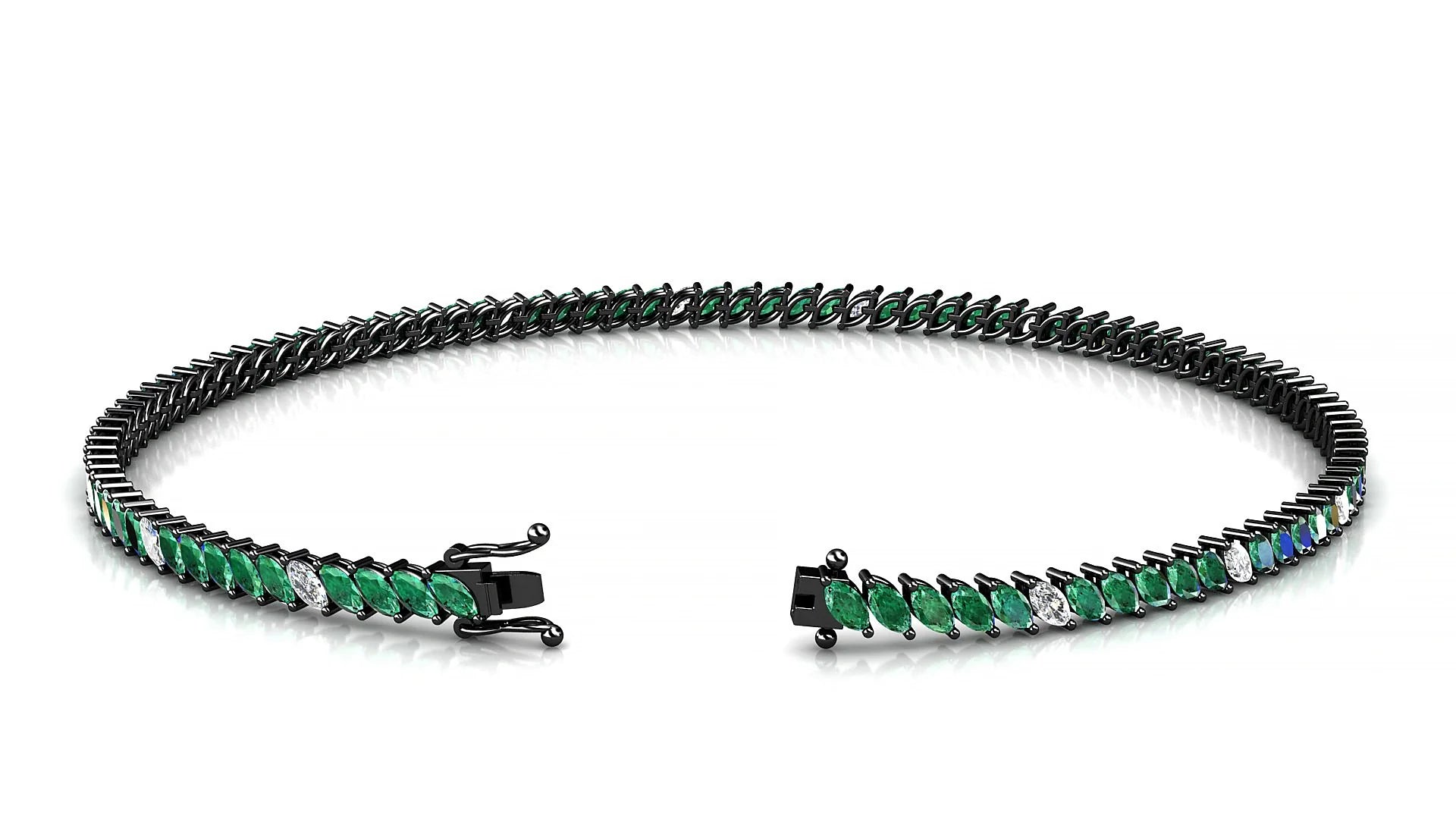 Venezia 5-1 | 18k Black Gold 3 x 1.5 mm Marquise Natural Emerald & Diamond 18 cm Tennis Bracelet