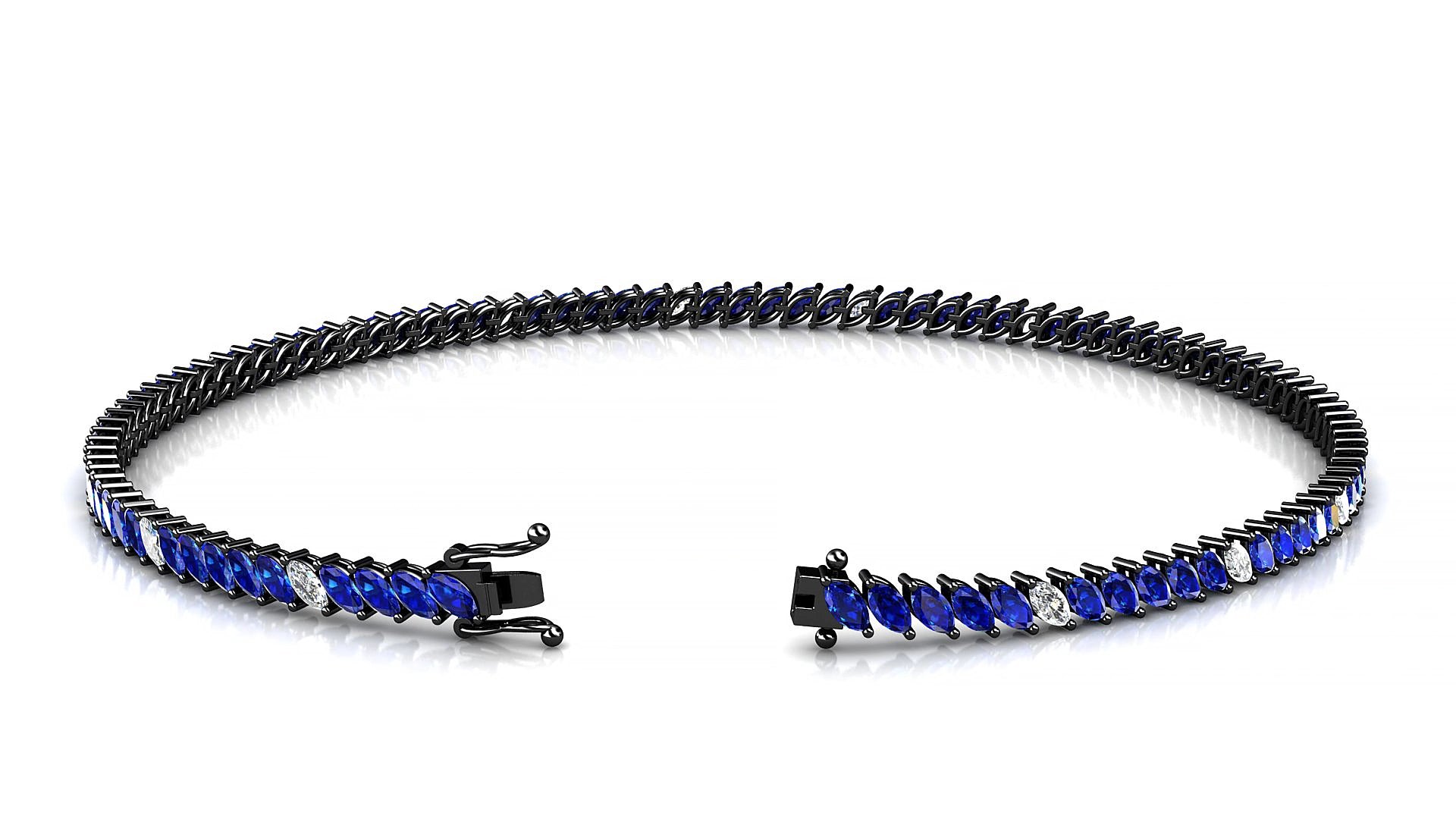 Venezia 5-1 | 18k Black Gold 3 x 1.5 mm Marquise Natural Sapphire & Diamond 15 cm Tennis Bracelet