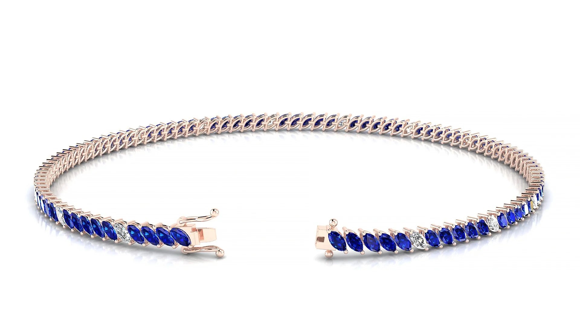 Venezia 5-1 | 18k Rose Gold 3 x 1.5 mm Marquise Natural Sapphire & Diamond 18 cm Tennis Bracelet