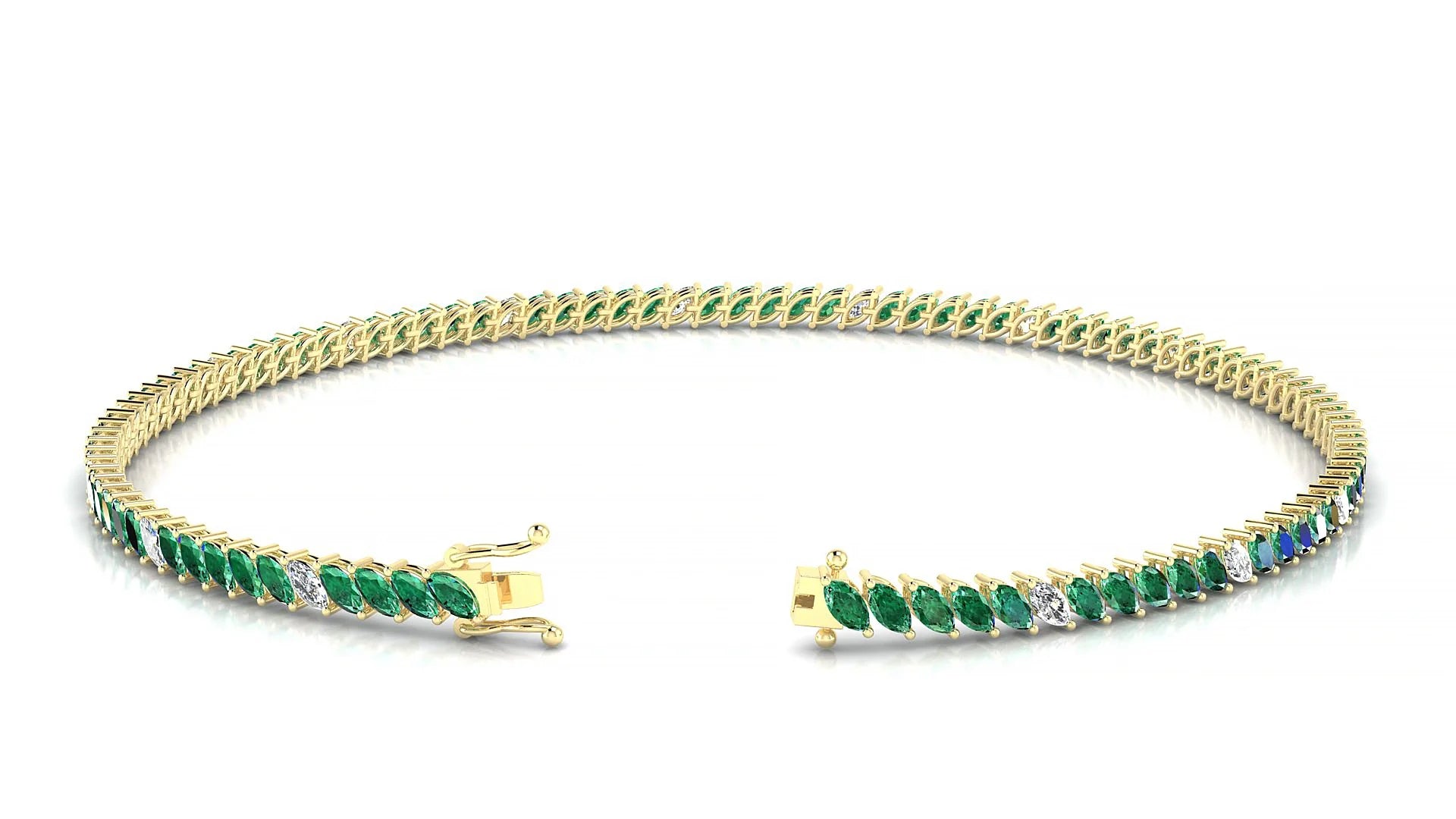 Venezia 5-1 | 18k Yellow Gold 3 x 1.5 mm Marquise Natural Emerald & Diamond 18 cm Tennis Bracelet