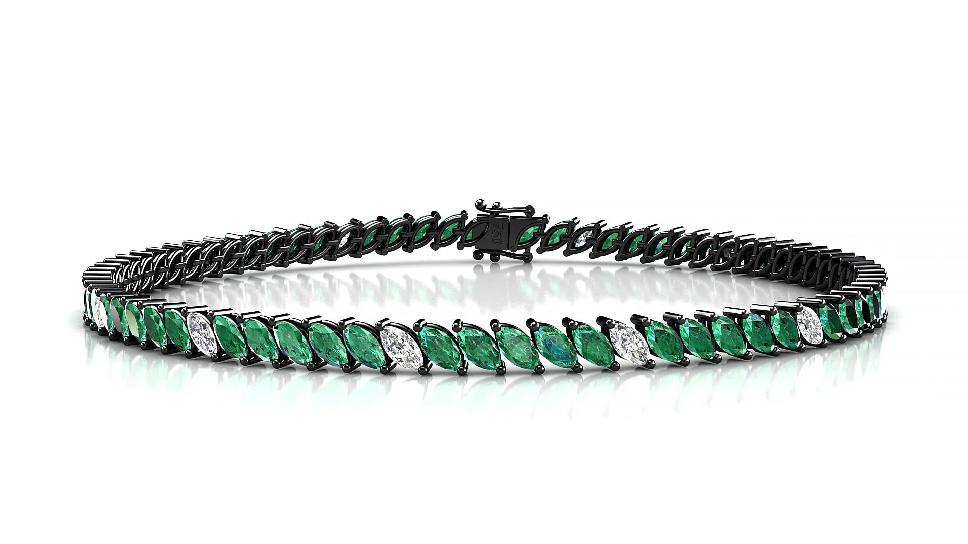 Venezia 5-1 | 18k Black Gold 4 x 2 mm Marquise Natural Emerald & Diamond 18 cm Tennis Bracelet
