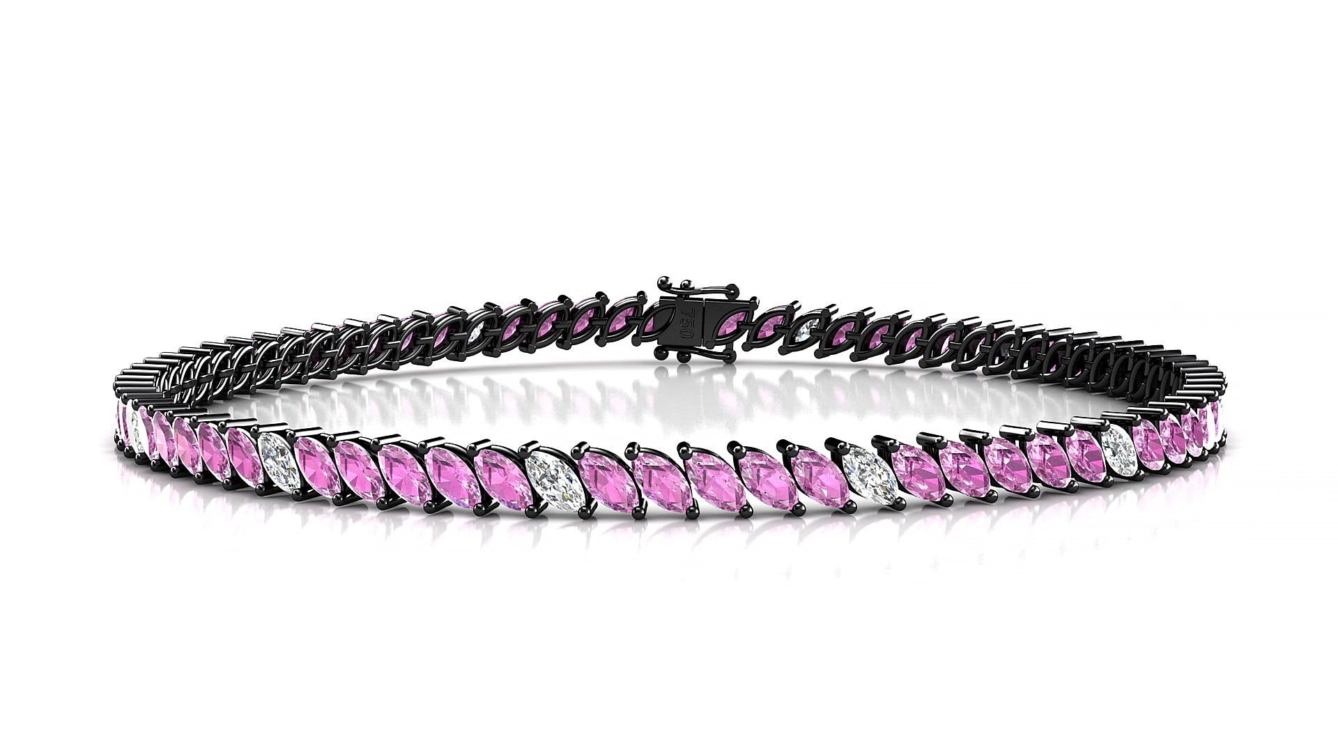 Venezia 5-1 | 18k Black Gold 4 x 2 mm Marquise Natural Pink Sapphire & Diamond 15 cm Tennis Bracelet
