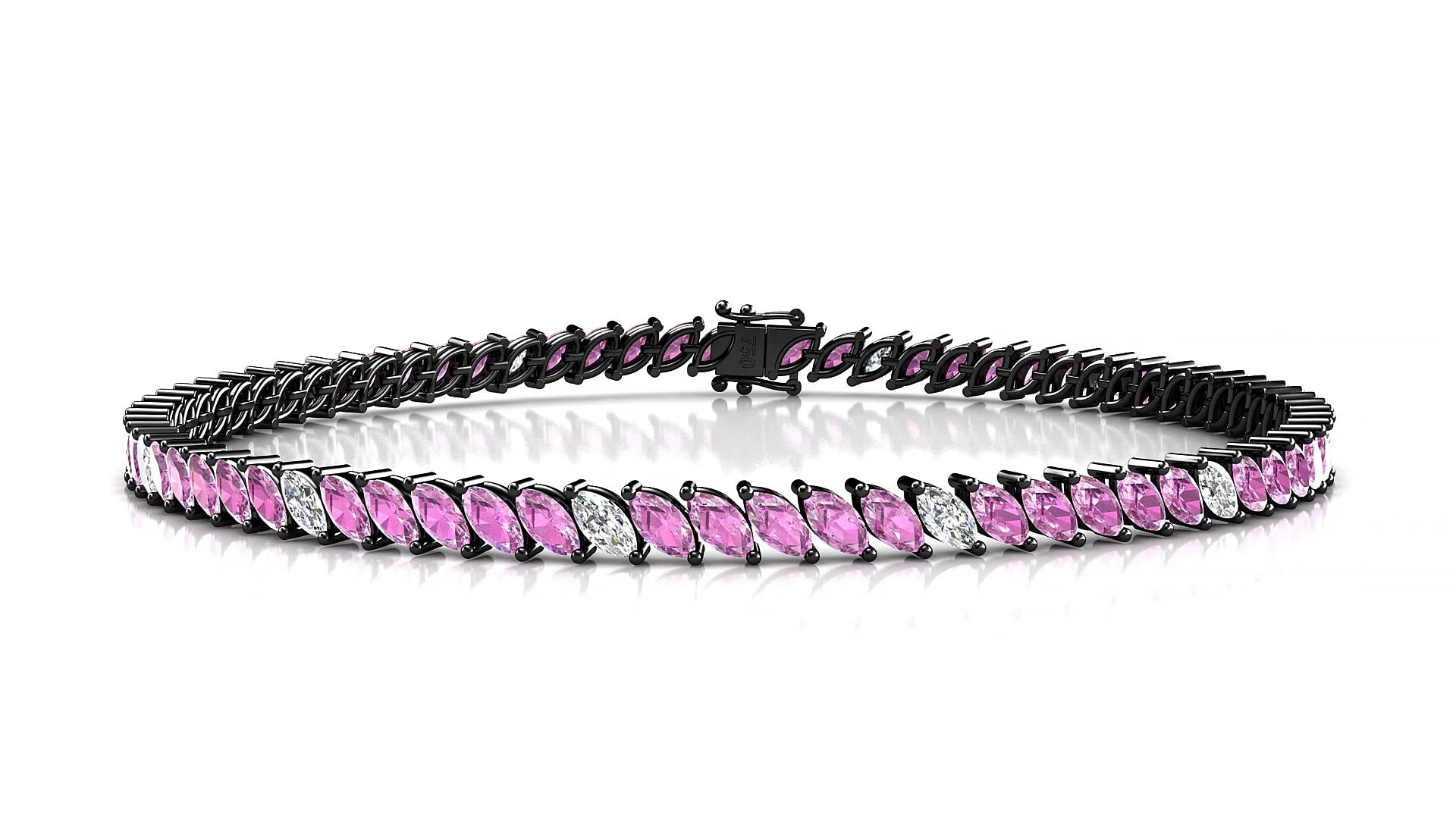 Venezia 5-1 | 18k Black Gold 4 x 2 mm Marquise Natural Pink Sapphire & Diamond 18 cm Tennis Bracelet