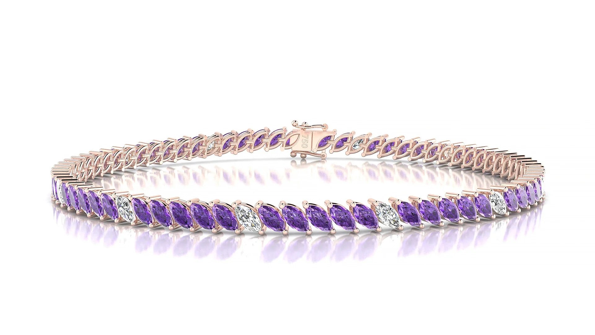 Venezia 5-1 | 18k Rose Gold 4 x 2 mm Marquise Natural Amethyst & Diamond Tennis Bracelet