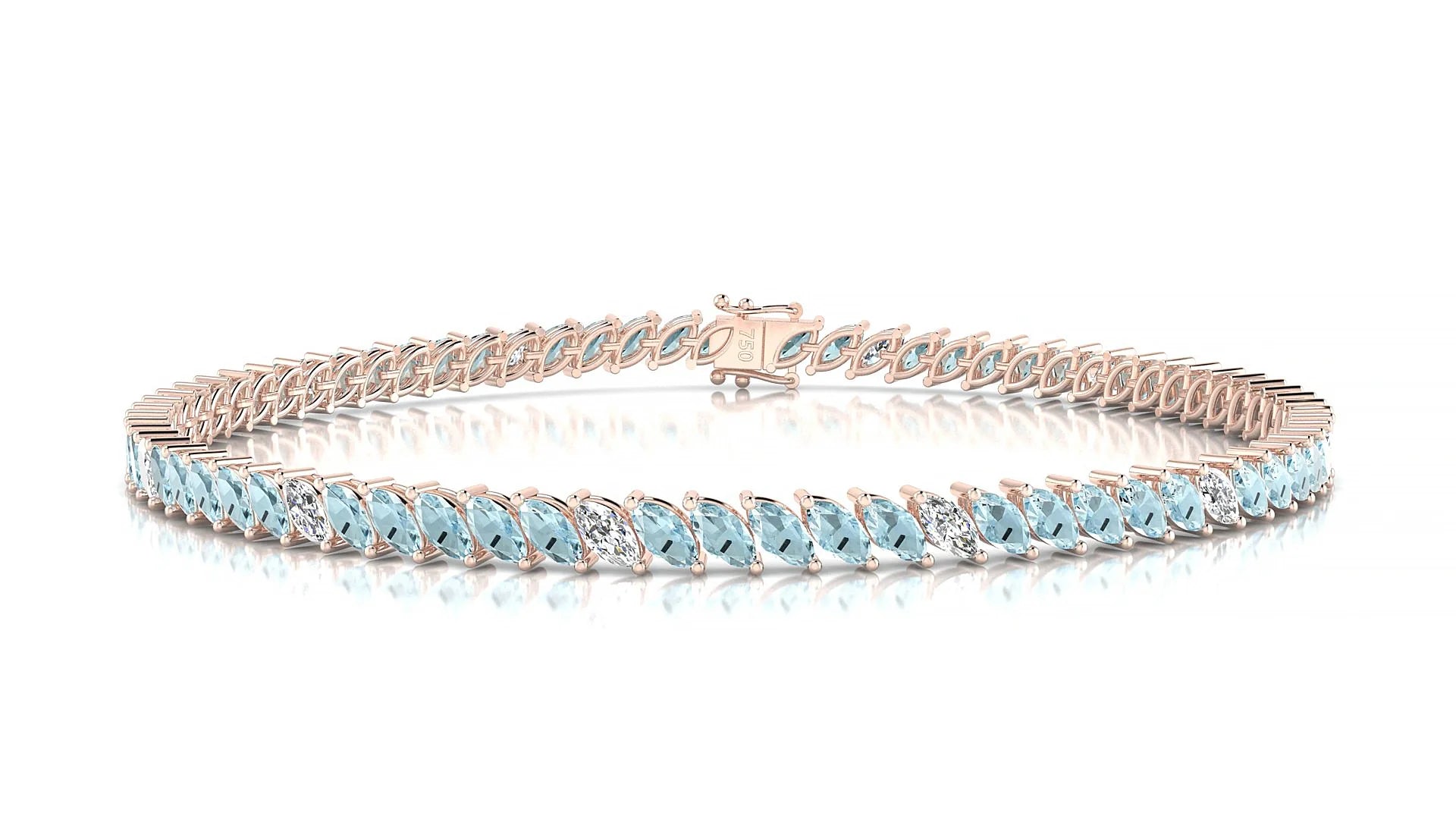 Venezia 5-1 | 18k Rose Gold 4 x 2 mm Marquise Natural Aquamarine & Diamond Tennis Bracelet