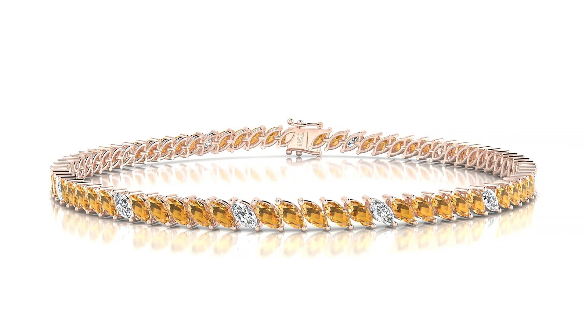 Venezia 5-1 | 18k Rose Gold 4 x 2 mm Marquise Natural Citrine & Diamond Tennis Bracelet
