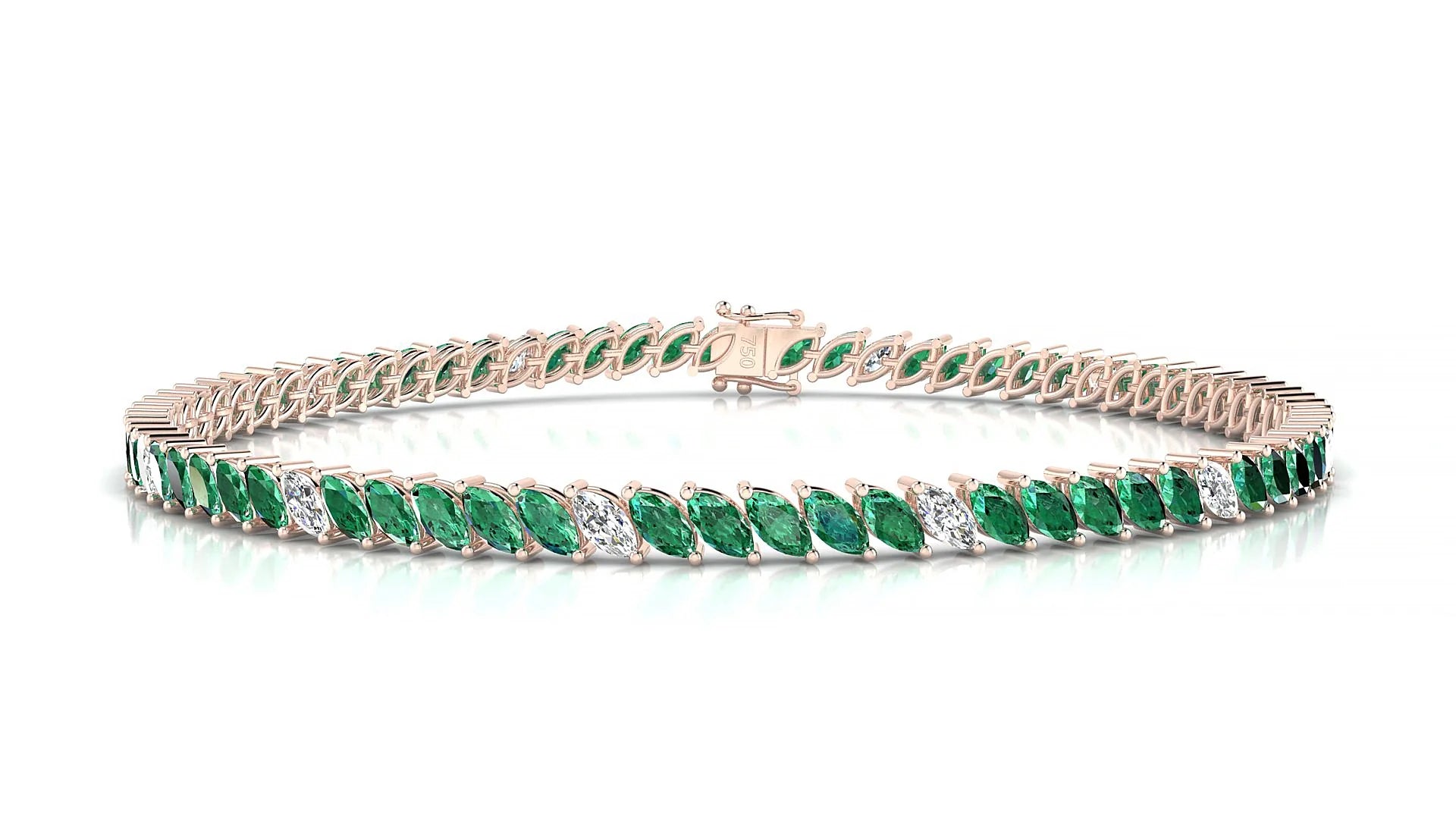 Venezia 5-1 | 18k Rose Gold 4 x 2 mm Marquise Natural Emerald & Diamond 18 cm Tennis Bracelet
