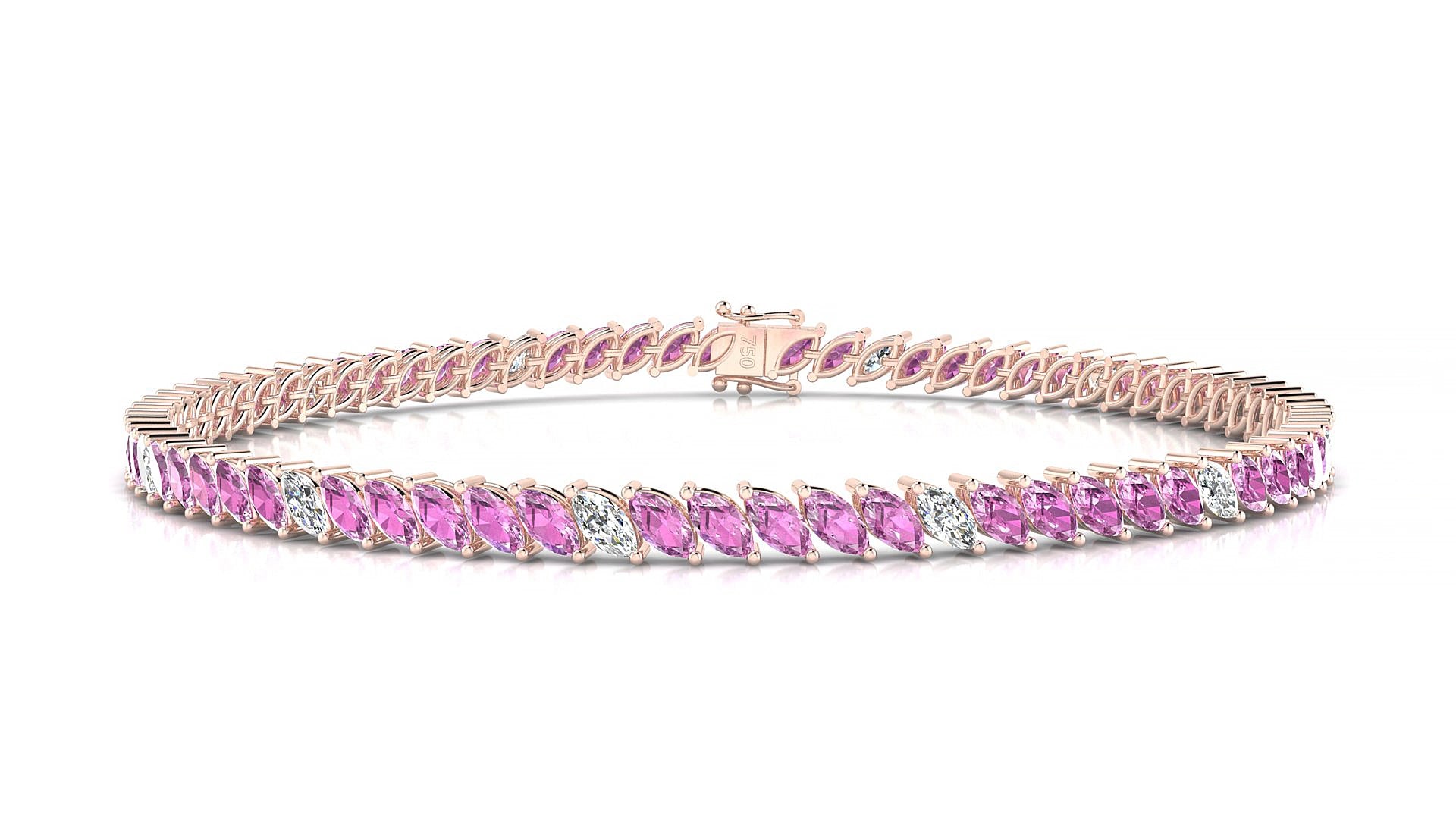 Venezia 5-1 | 18k Rose Gold 4 x 2 mm Marquise Natural Pink Sapphire & Diamond 15 cm Tennis Bracelet