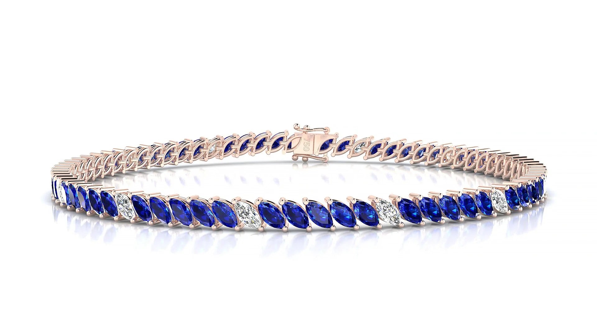Venezia 5-1 | 18k Rose Gold 4 x 2 mm Marquise Natural Sapphire & Diamond 18 cm Tennis Bracelet