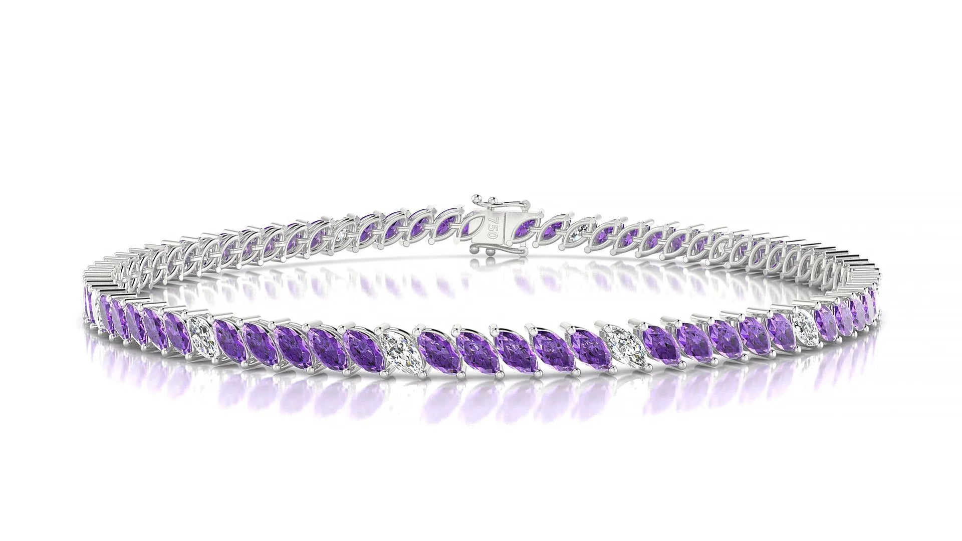Venezia 5-1 | 18k White Gold 4 x 2 mm Marquise Natural Amethyst & Diamond Tennis Bracelet