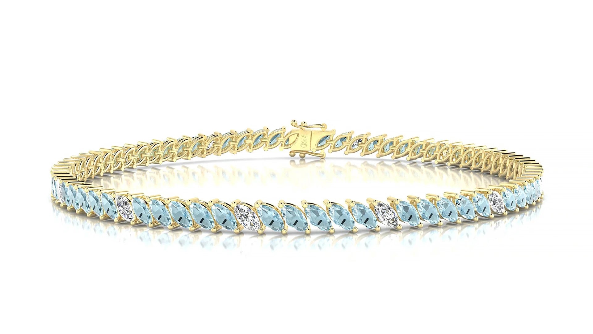 Venezia 5-1 | 18k Yellow Gold 4 x 2 mm Marquise Natural Aquamarine & Diamond Tennis Bracelet