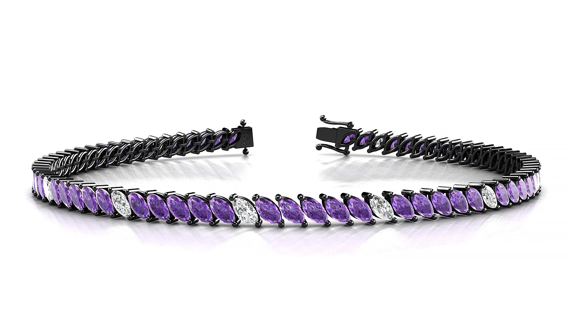 Venezia 5-1 | 18k Black Gold 4 x 2 mm Marquise Natural Amethyst & Diamond Tennis Bracelet