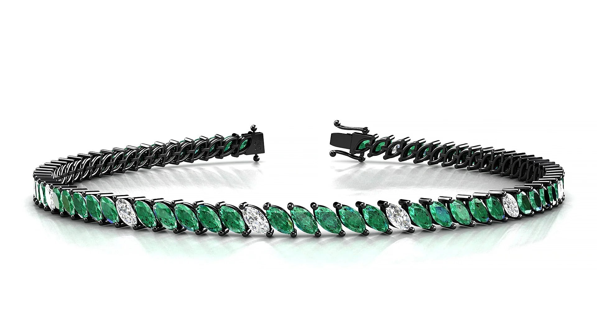 Venezia 5-1 | 18k Black Gold 4 x 2 mm Marquise Natural Emerald & Diamond 18 cm Tennis Bracelet