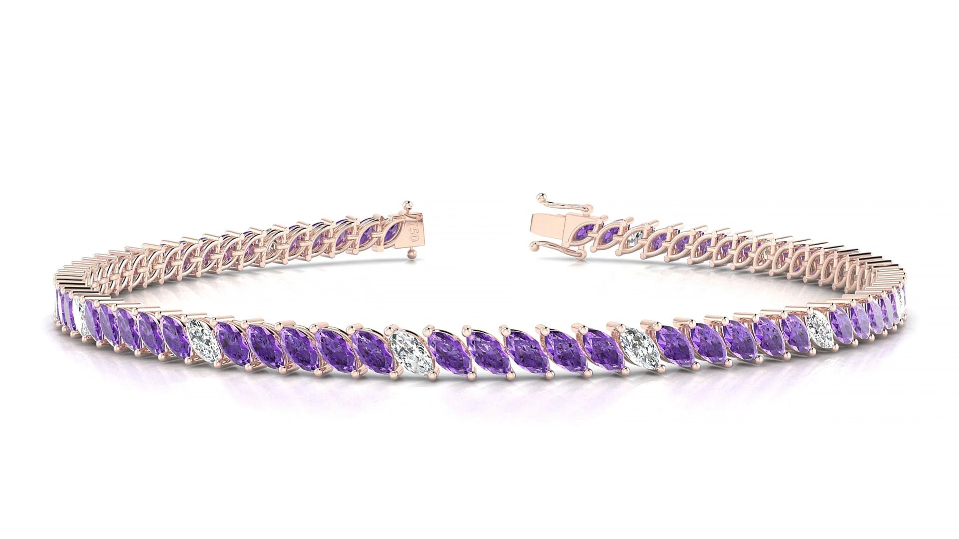 Venezia 5-1 | 18k Rose Gold 4 x 2 mm Marquise Natural Amethyst & Diamond Tennis Bracelet