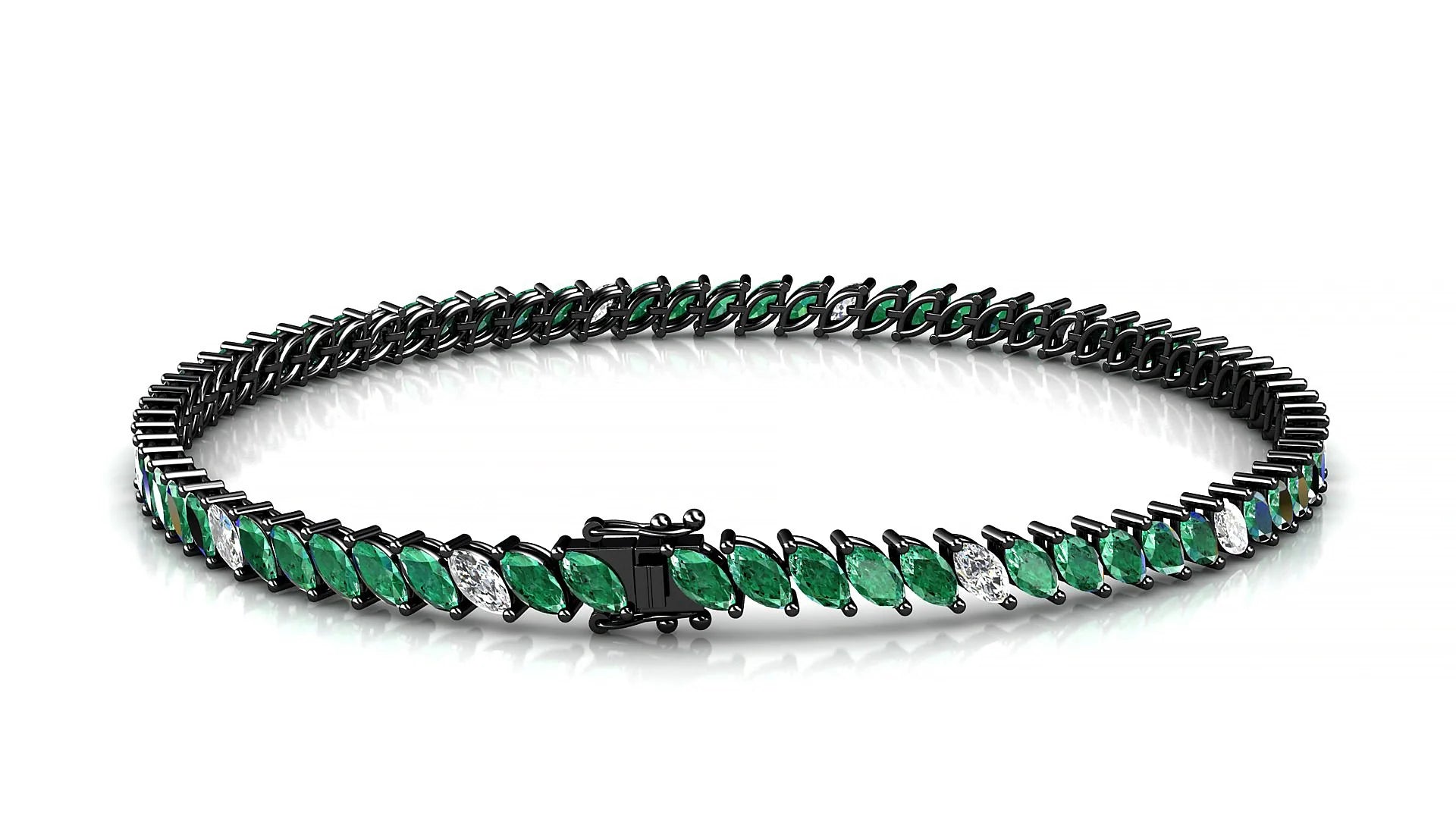 Venezia 5-1 | 18k Black Gold 4 x 2 mm Marquise Natural Emerald & Diamond 18 cm Tennis Bracelet