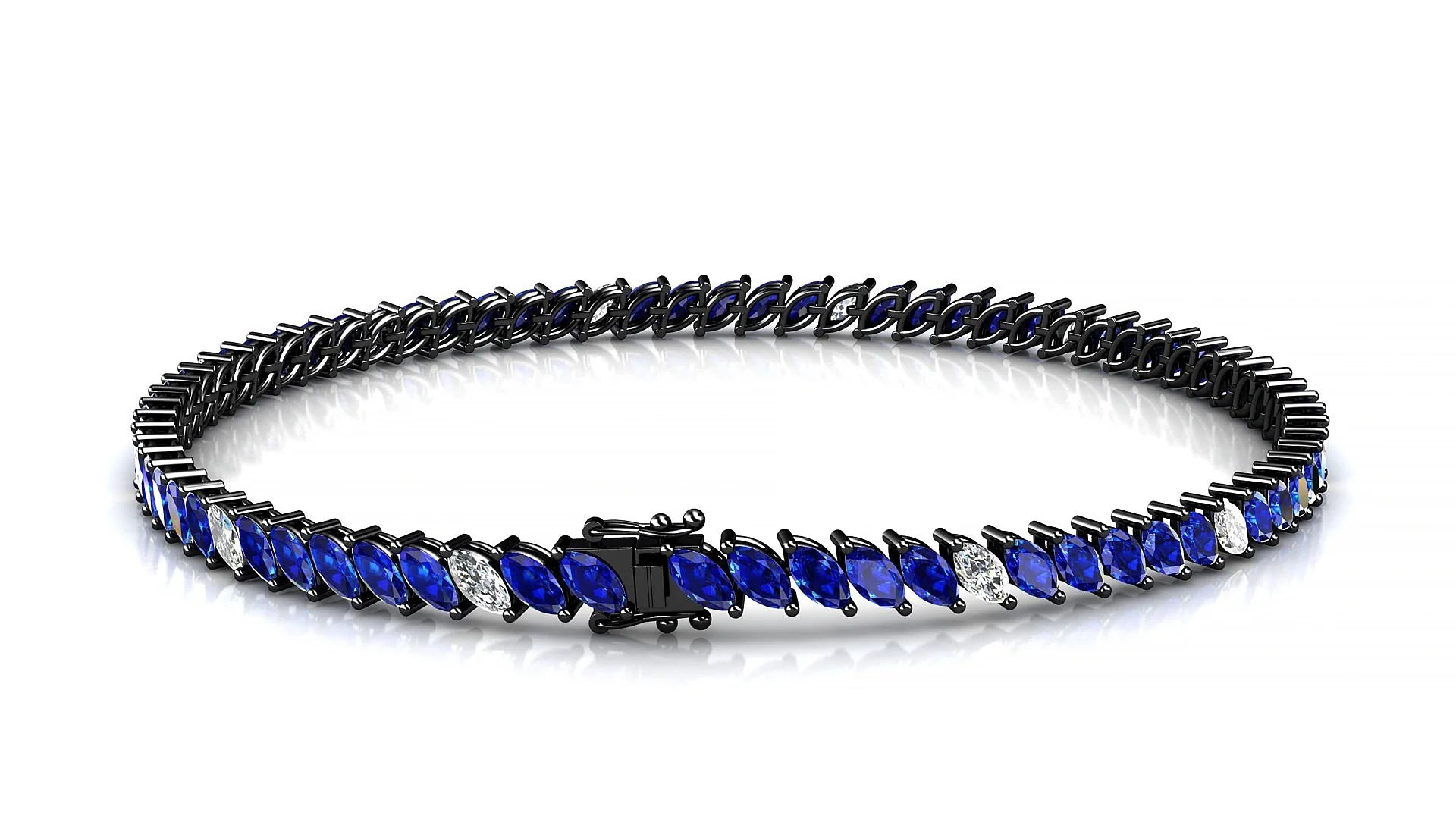 Venezia 5-1 | 18k Black Gold 4 x 2 mm Marquise Natural Sapphire & Diamond 18 cm Tennis Bracelet