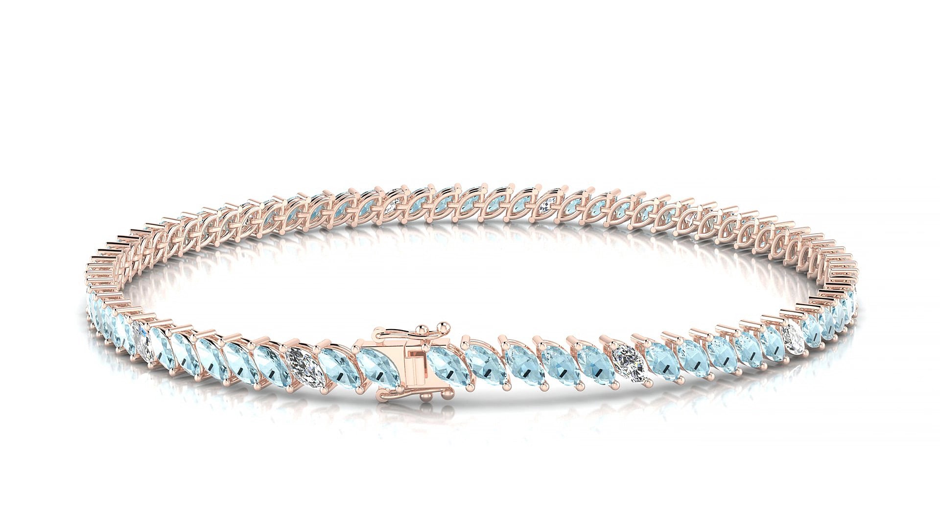 Venezia 5-1 | 18k Rose Gold 4 x 2 mm Marquise Natural Aquamarine & Diamond 15 cm Tennis Bracelet
