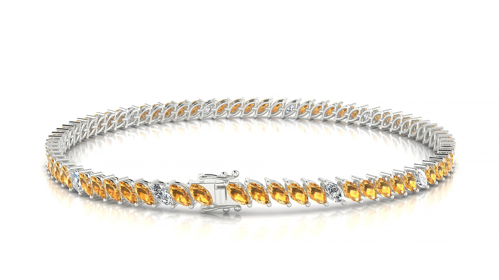 Venezia 5-1 | 18k White Gold 4 x 2 mm Marquise Natural Citrine & Diamond 15 cm Tennis Bracelet