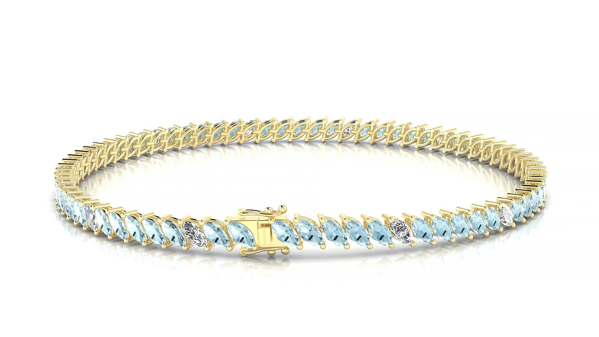 Venezia 5-1 | 18k Yellow Gold 4 x 2 mm Marquise Natural Aquamarine & Diamond Tennis Bracelet