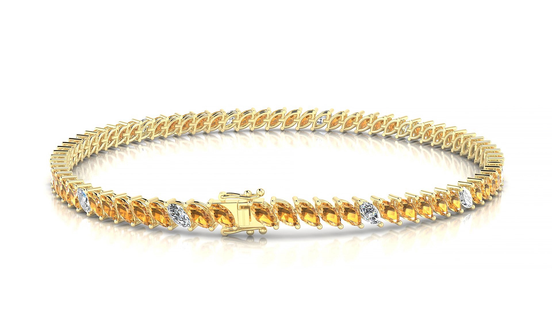 Venezia 5-1 | 18k Yellow Gold 4 x 2 mm Marquise Natural Citrine & Diamond 15 cm Tennis Bracelet