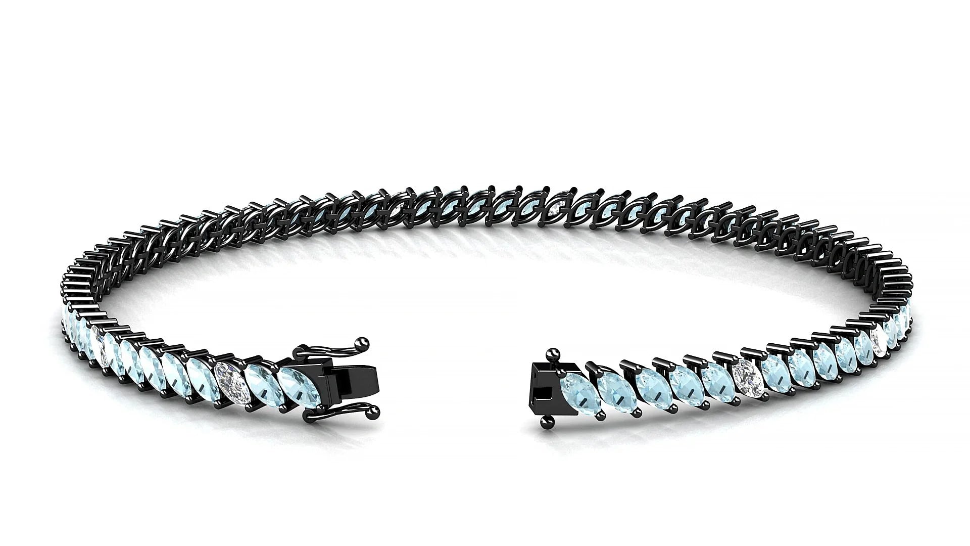 Venezia 5-1 | 18k Black Gold 4 x 2 mm Marquise Natural Aquamarine & Diamond Tennis Bracelet
