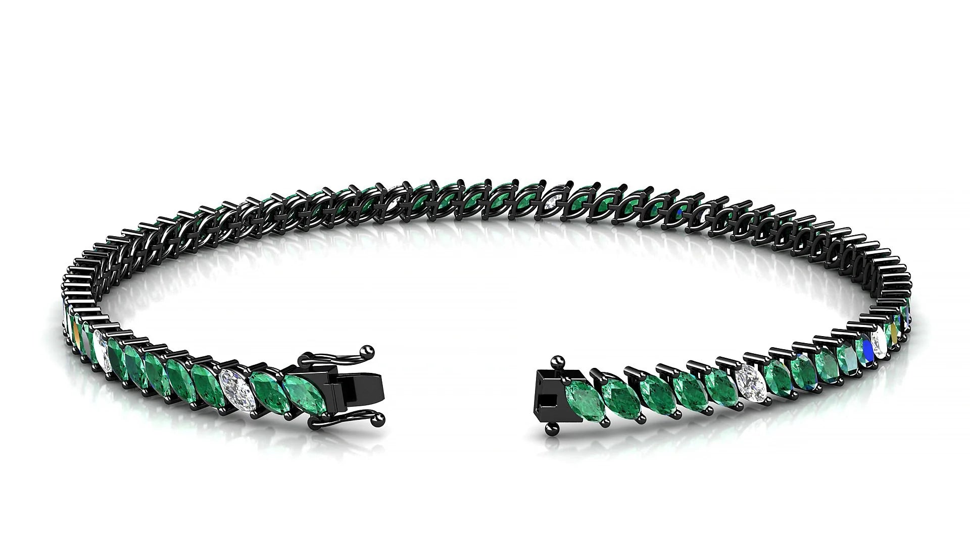 Venezia 5-1 | 18k Black Gold 4 x 2 mm Marquise Natural Emerald & Diamond 18 cm Tennis Bracelet