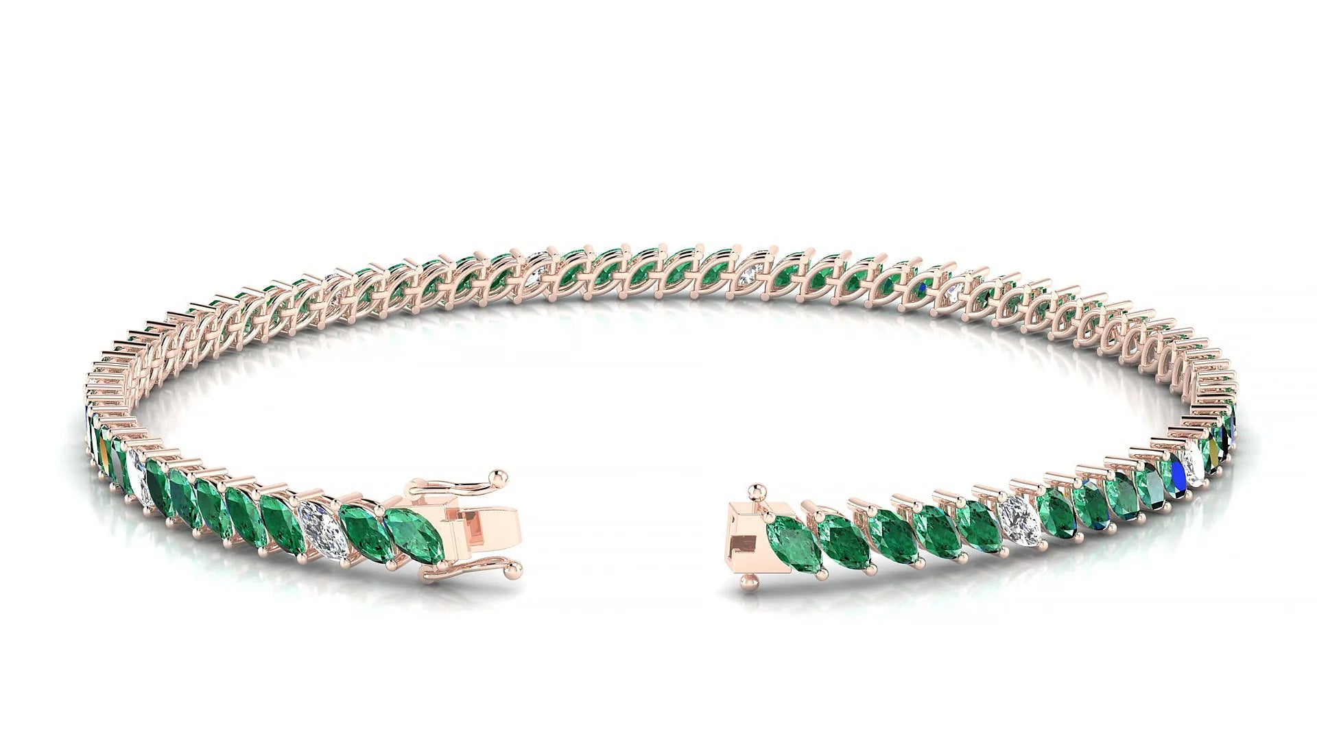 Venezia 5-1 | 18k Rose Gold 4 x 2 mm Marquise Natural Emerald & Diamond 18 cm Tennis Bracelet