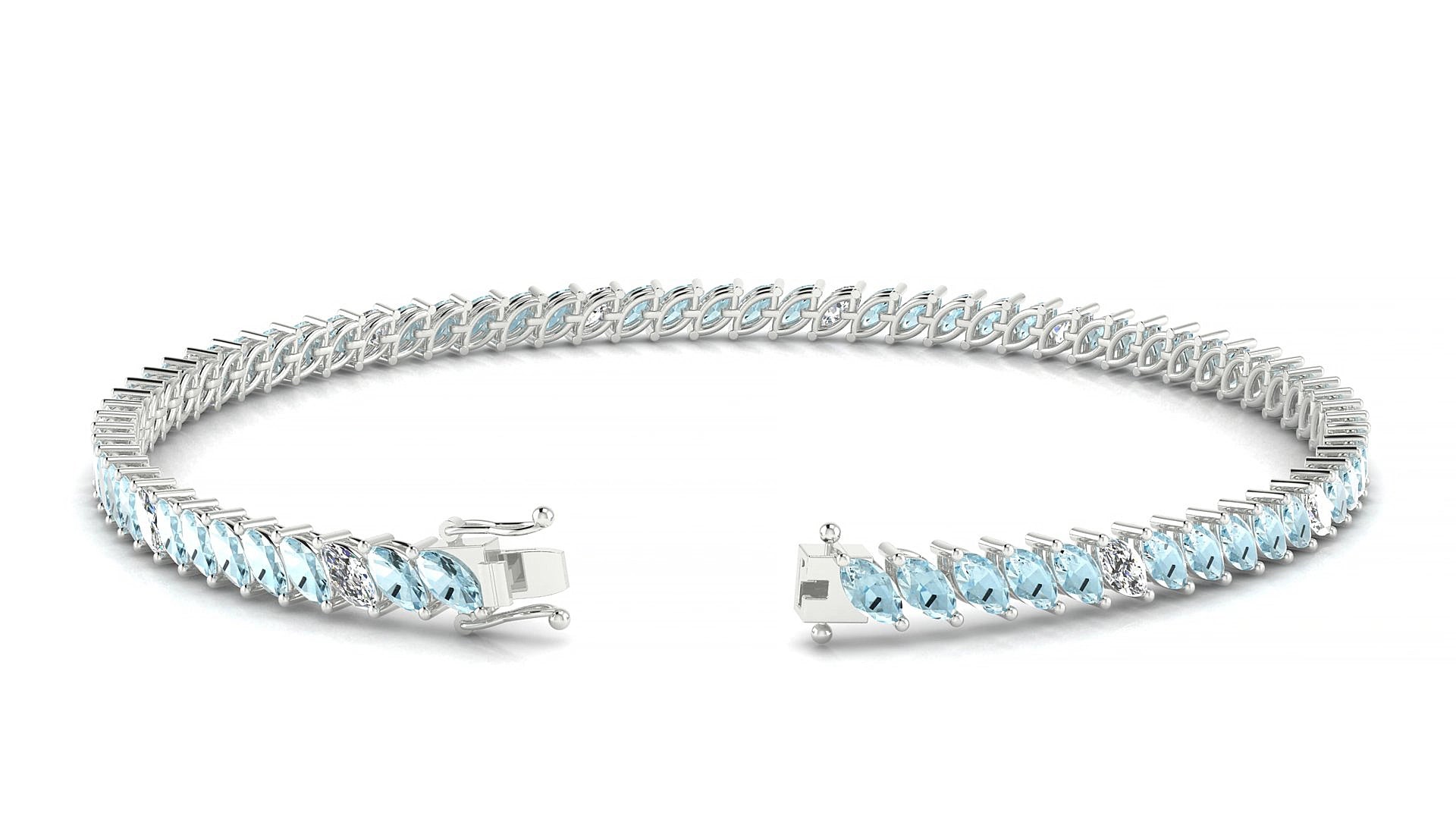 Venezia 5-1 | 18k White Gold 4 x 2 mm Marquise Natural Aquamarine & Diamond 15 cm Tennis Bracelet
